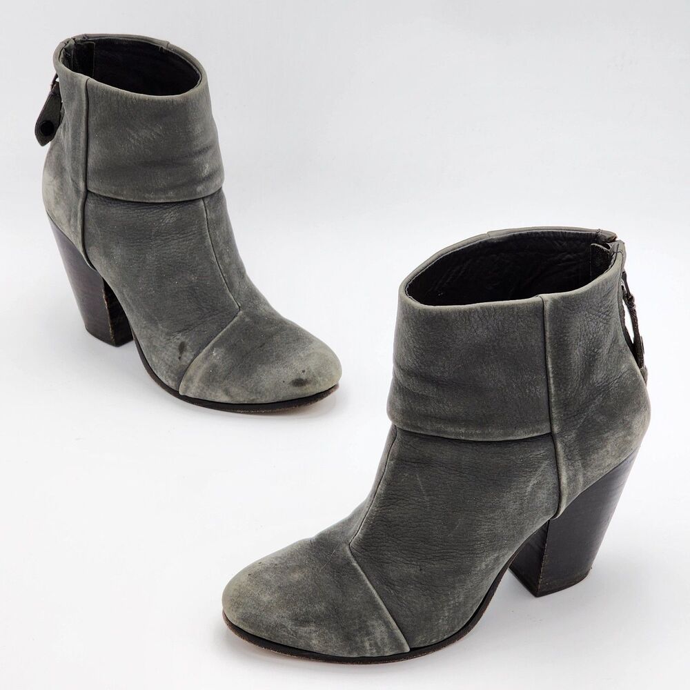 rag & bone Newbury Gray Leather Ankle Booties Size 39 EU 9 US